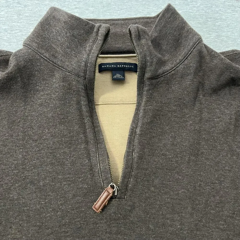 Banana Republic Sweater‎ Mens XL Brown Quarter Zip Pullover Cotton Knit Y2K 2008